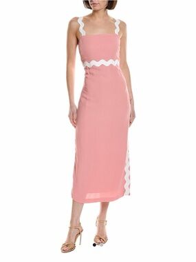 Reiss Pink Midi Dress with White Wave Trim